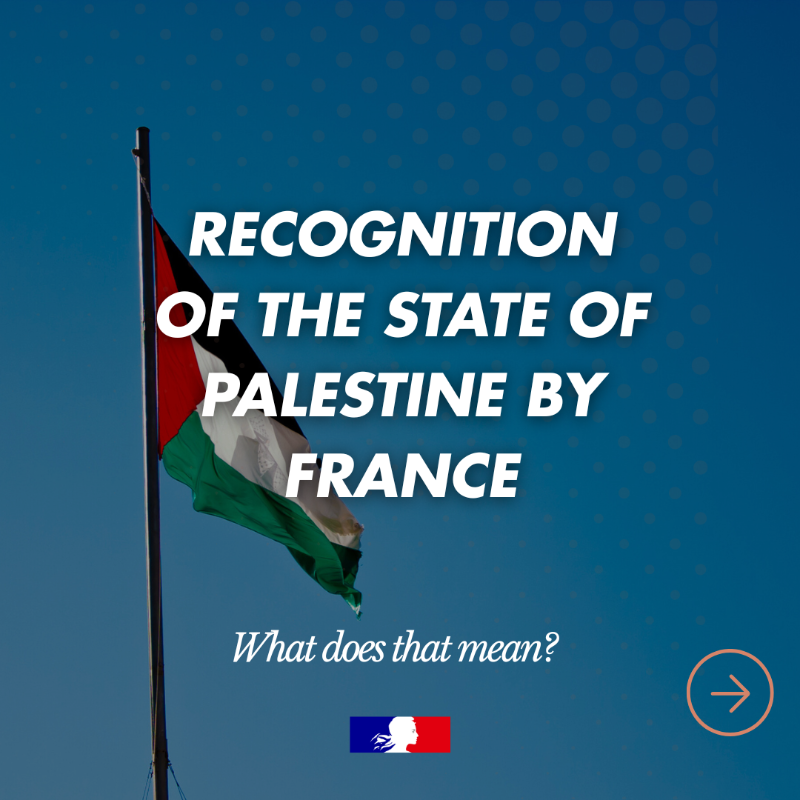 francediplo_EN's tweet photo. True to his historic commitment for a just and lasting peace in the Middle East, @emmanuelmacron will announce the recognition of the State of Palestine by France at the United Nations General Assembly in September 2025.

But what will that change in practical terms? 👇