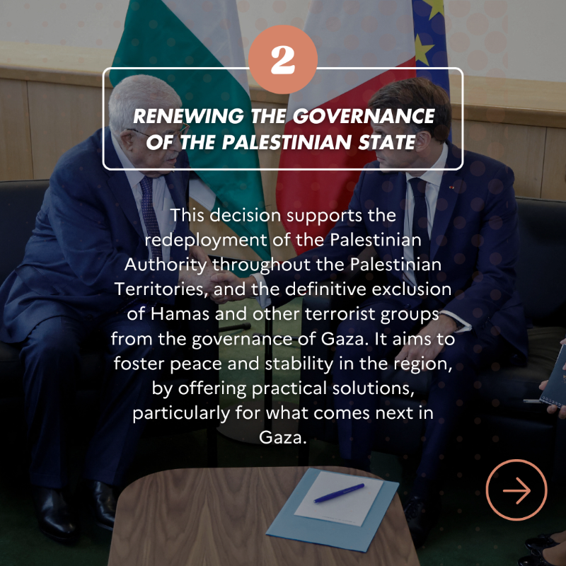 francediplo_EN's tweet photo. True to his historic commitment for a just and lasting peace in the Middle East, @emmanuelmacron will announce the recognition of the State of Palestine by France at the United Nations General Assembly in September 2025.

But what will that change in practical terms? 👇