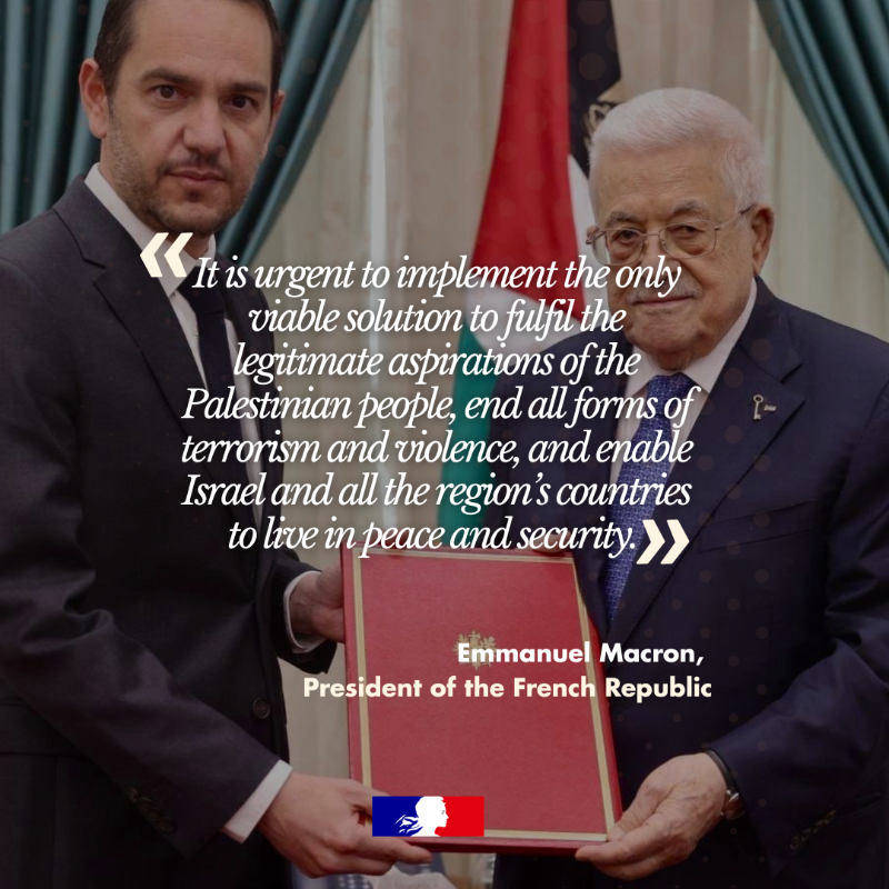 francediplo_EN's tweet photo. True to his historic commitment for a just and lasting peace in the Middle East, @emmanuelmacron will announce the recognition of the State of Palestine by France at the United Nations General Assembly in September 2025.

But what will that change in practical terms? 👇