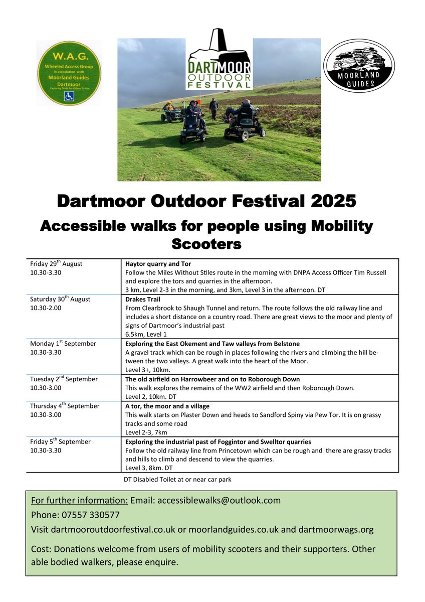 If you have your own wheels (mobility scooter or wheelchair) you may be interested in this special programme within the #DartmoorOutdoorFestival