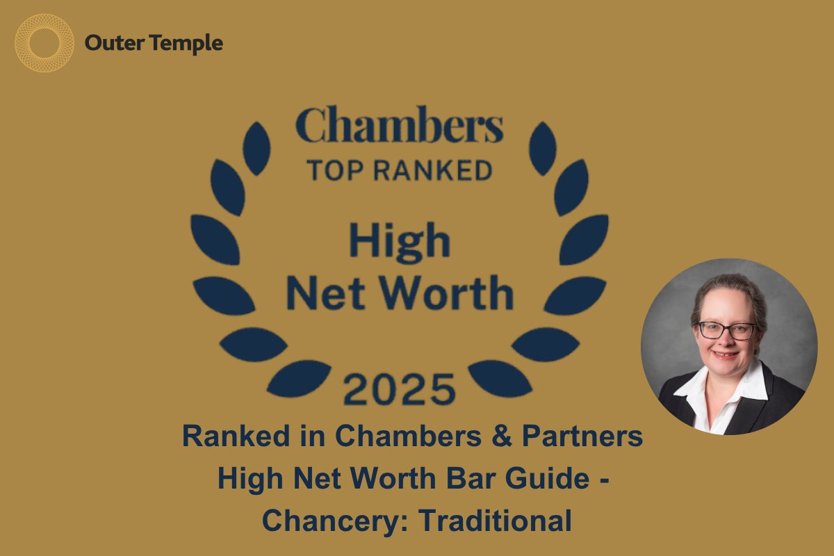 We are pleased to share that Elaine Palser has been ranked in #ChambersandPartners High Net Worth 2025 Guide as Band 4 in Chancery: Traditional (London Bar).

Read more on the rankings here: outertemple.com/elaine-palser-…