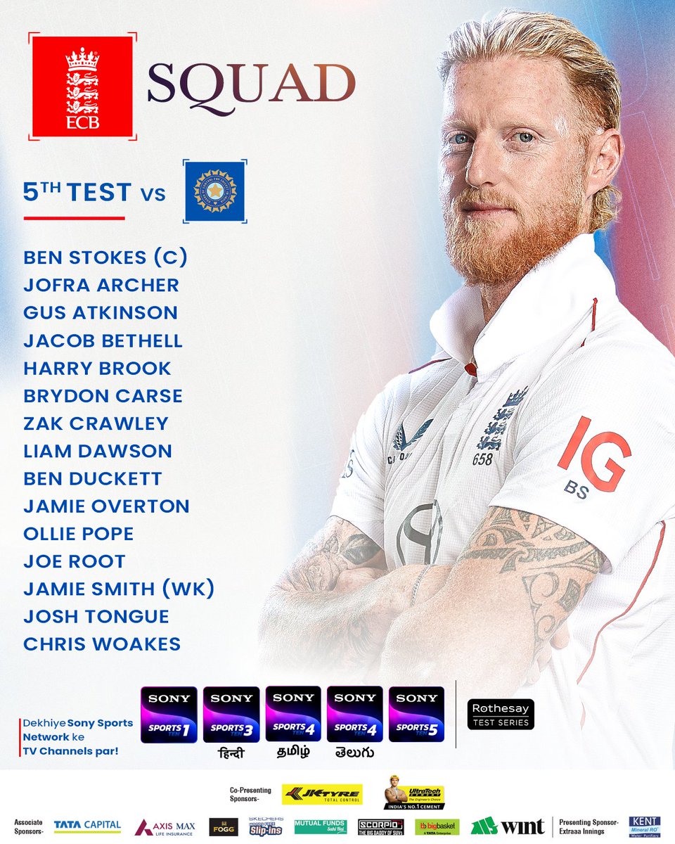 SonySportsNetwk's tweet image. England add Jamie Overton for the final Test ๐ผ๐
Catch the action starting July 31, LIVE on the Sony Sports Network.
#SonySportsNetwork #ENGvIND #NayaIndia #DhaakadIndia #TeamIndia #ExtraaaInnings
