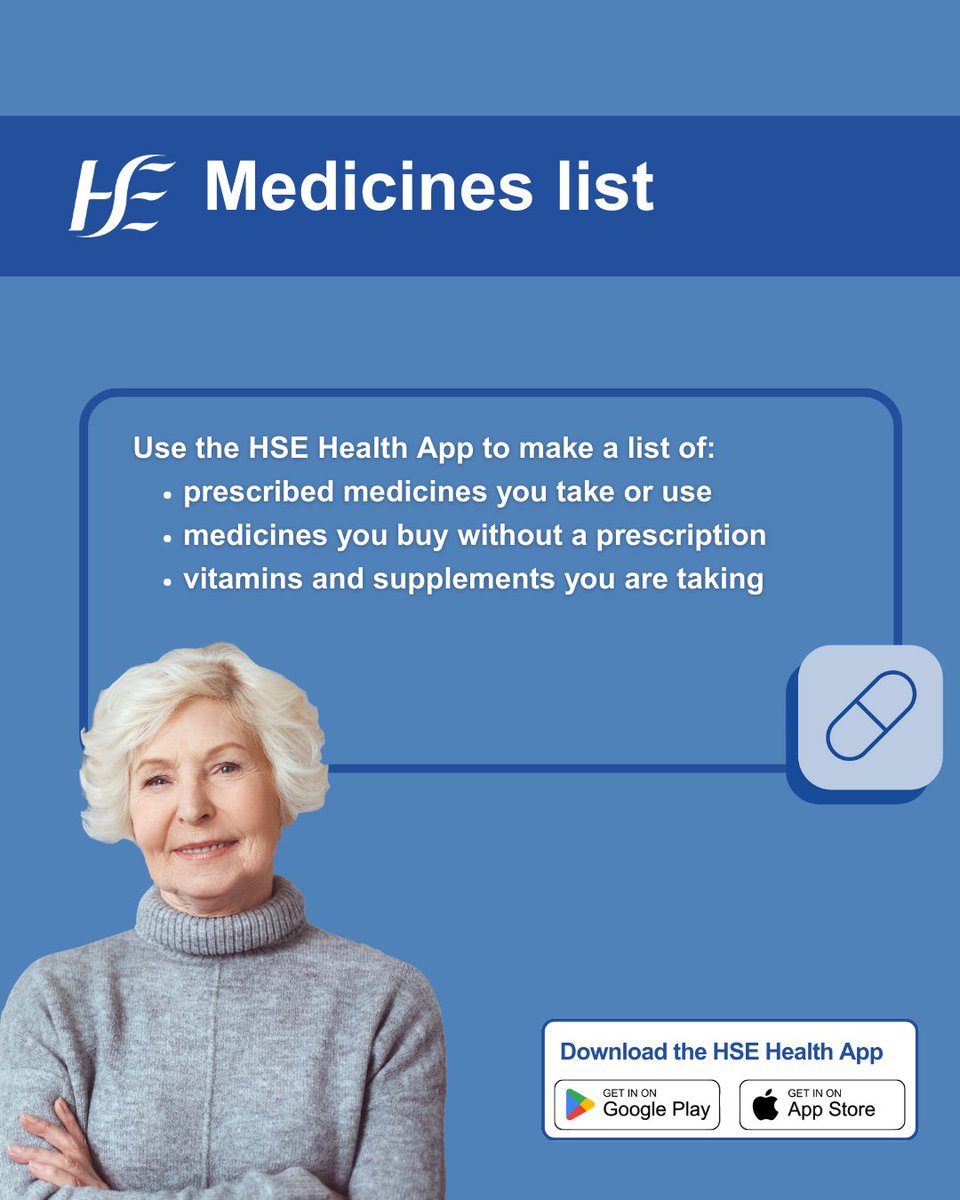 The HSE Health App gives you a secure, digital list of your self-declared medication. Really useful to have for pharmacy or hospital visits. Download it here: hse.ie/health-app