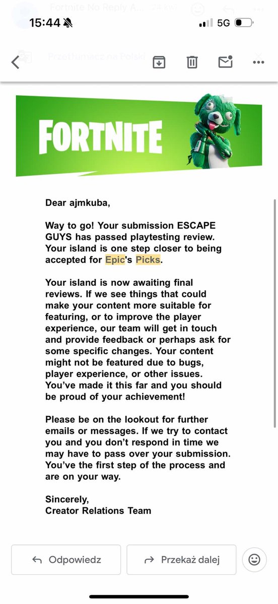 We got accepted but after the recent changes - after 9 months of waiting (3 months after the playtesting green email) - we got rejected due we don't use the new devices xD

The devices are not in fall guys maps (and this is a FG Escape).

I know why people leave this ecosystem :)