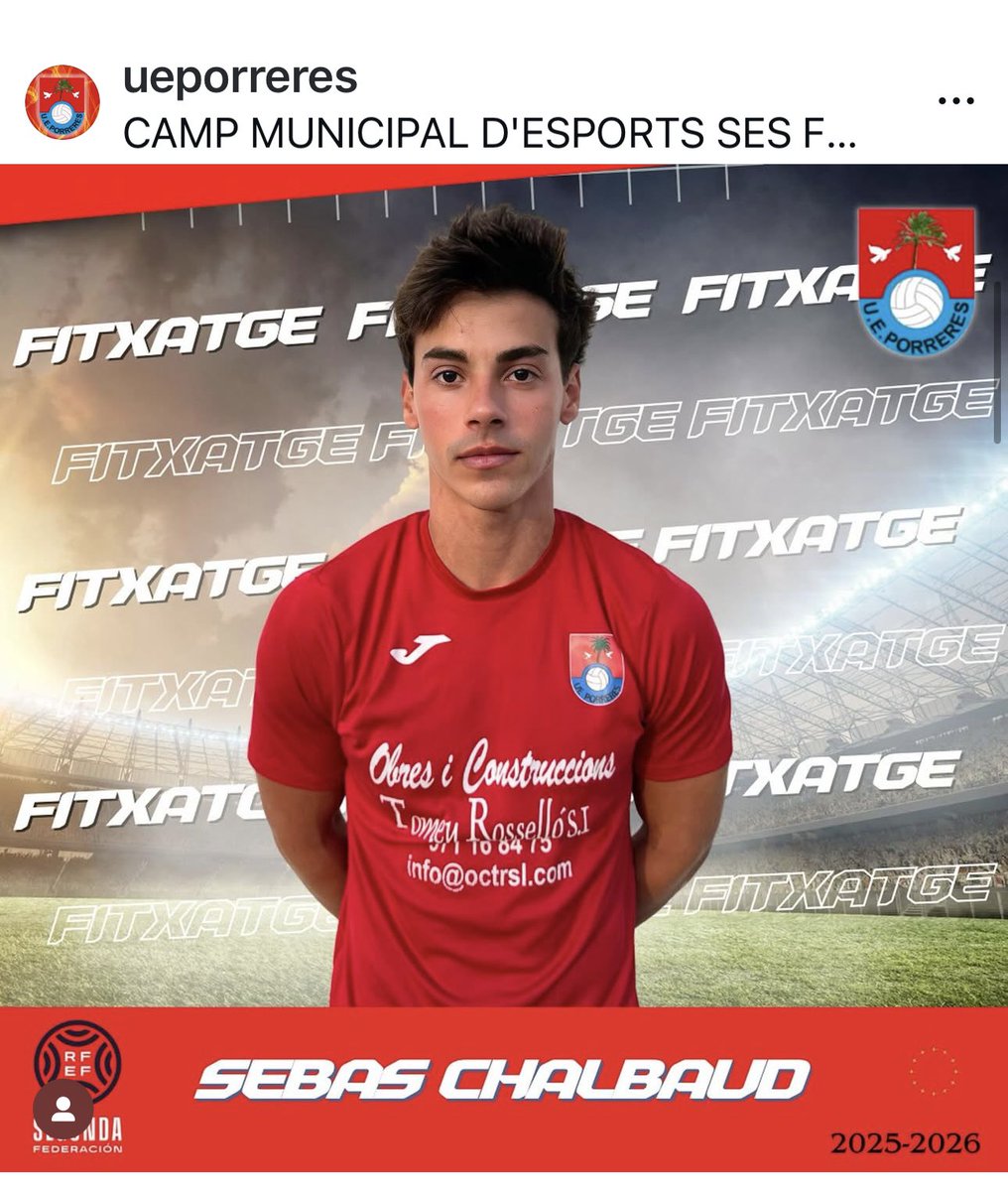 Nuevo fichaje ✍️

<a href="/Sebaschalbaud08/">Sebastian Chalbaud</a> continuará en 2 Rfef firmando con el <a href="/UEPorreres/">U.E.PORRERES</a> 🙌

Seguimos disfrutando del camino, vamos a por todas 🤝