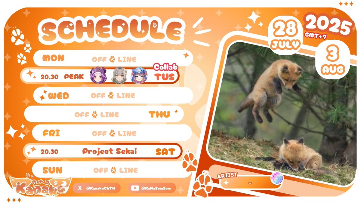 มาแล้ว!! ตารางไลฟ์ในช่วง 28 กรกฎาคม  -  3 สิงหาคม 2025 💕

ได้เวลาสนุกอีกแล้ว

ขอบคุณ FA จาก -
X : -

General : :#KaNaSom
Live Tag : #KaNaSomLive
Art Tag : #KaNaSomFA
Meme Tag : #KaNaSomMeme
NSFW Tag : #KaNaSomNSFW

#VtuberTH #Vtuber