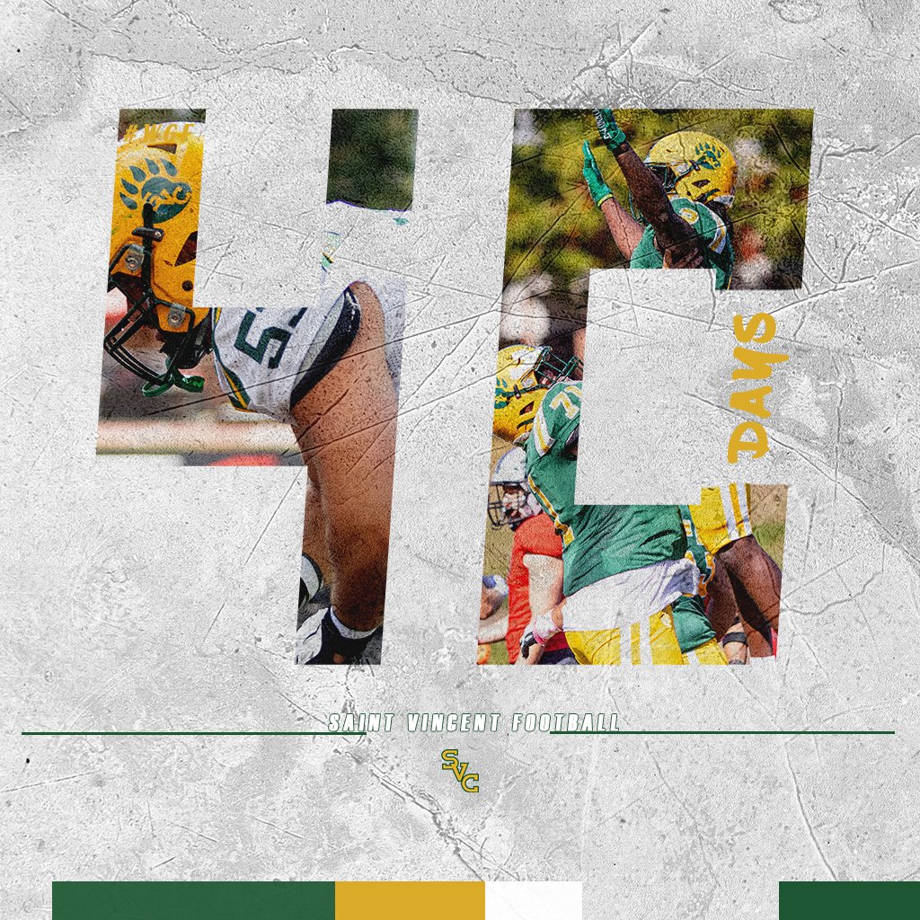 SVC Bearcats (@svc_bearcats) on Twitter photo Just 4️⃣0️⃣ days until Saint Vincent Football kicks off the season! 🏈💚💛
<a href="/SVC_FTBL/">Saint Vincent College Football</a> Just 4️⃣0️⃣ days until Saint Vincent Football kicks off the season! 🏈💚💛
<a href="/SVC_FTBL/">Saint Vincent College Football</a>