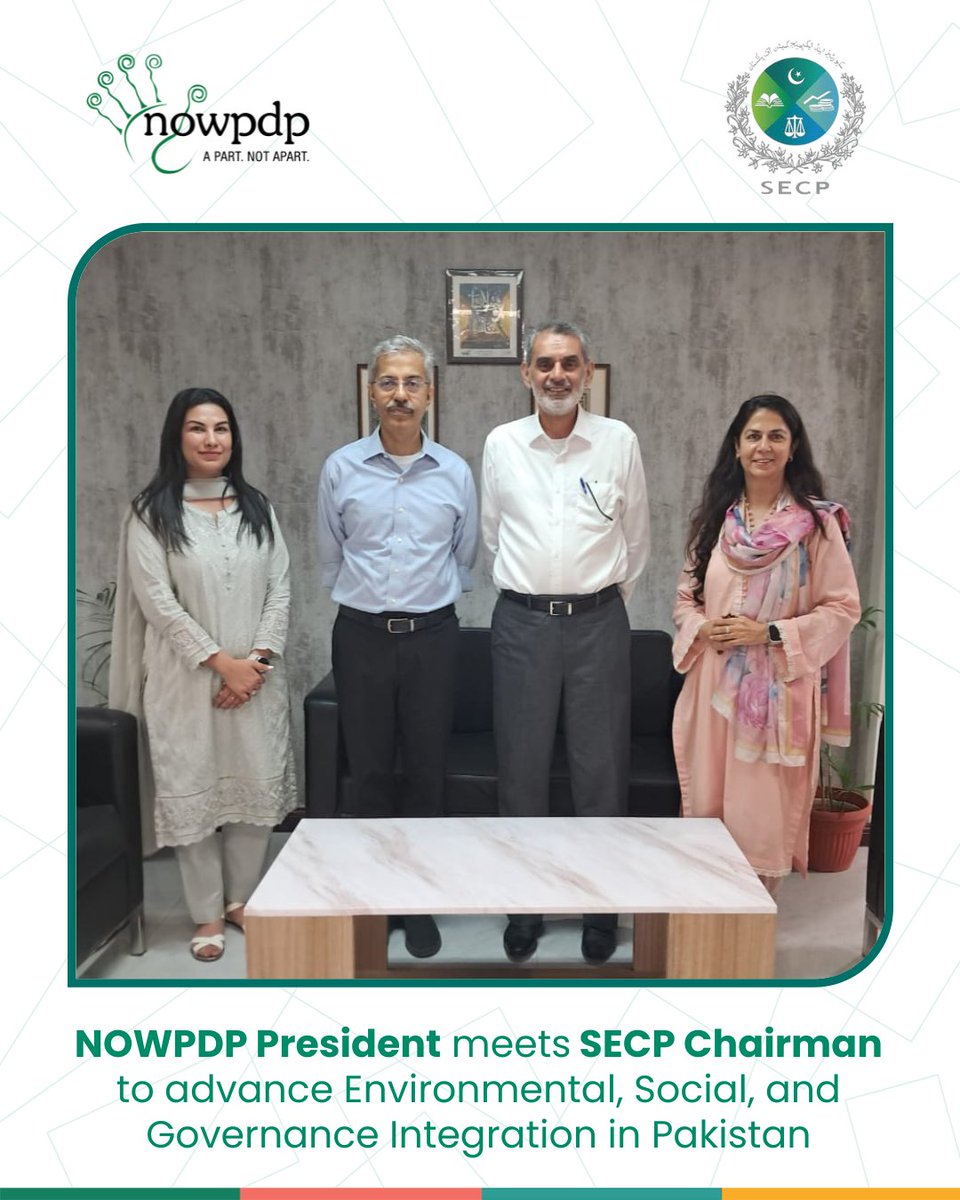 Productive meeting with <a href="/SECPakistan/">SEC Pakistan</a> Chairman <a href="/akifsaeed65/">Akif Saeed</a> on driving #disabilityinclusion through #ESG. SECP will begin accessibility audits of their Karachi &amp; Islamabad offices — a strong step toward inclusive #corporategovernance.  #NOWPDP #APartNotApart #BashamoolPakistan