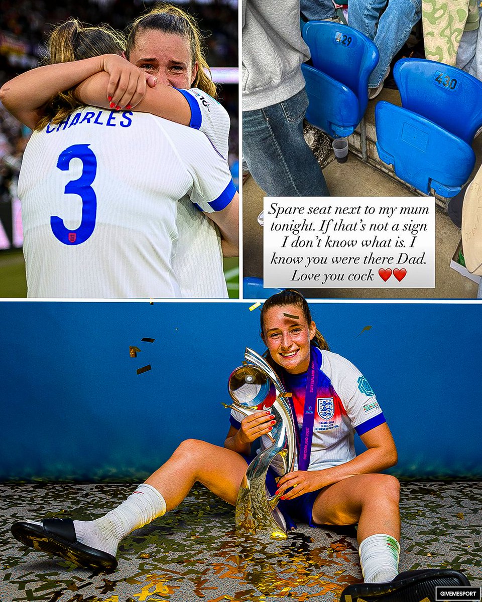 GiveMeSport's tweet image. Ella Toone’s dad sadly passed away a day after watching her score in the Euro 2022 final 😢

She shared that it was a &apos;sign&apos; that there was a spare seat next to her mum in the crowd at the Euro 2025 final 💔
