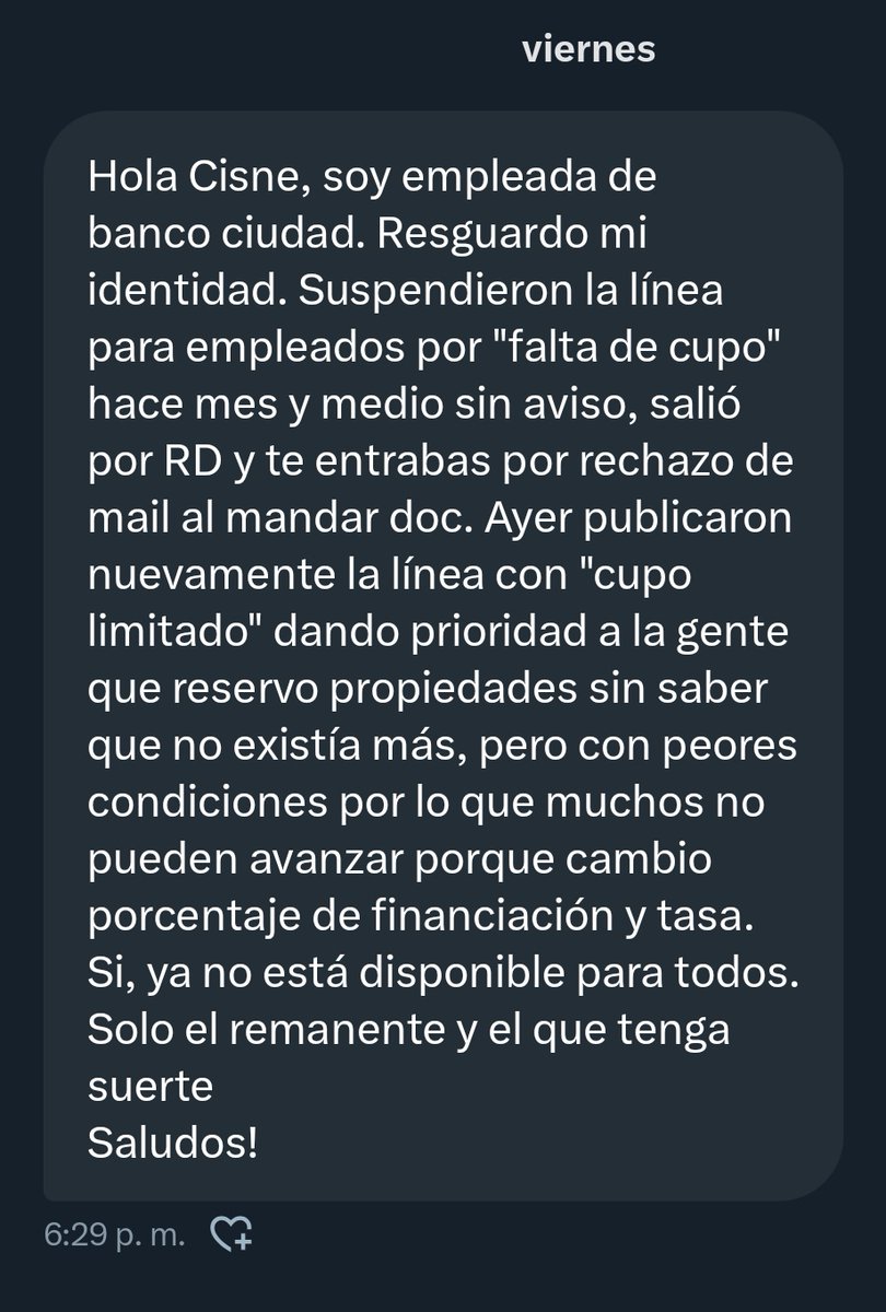 Me llegó info de primera mano sobre los créditos hipotecarios para empleados del Banco Ciudad. Como siempre, gracias por la data que me mandan para compartir 👇🏻