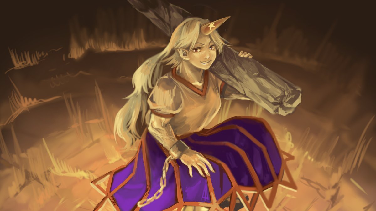 kawahagi_modoki's tweet image. #深夜の真剣お絵描き60分一本勝負
私用により少しフライング。
勇儀姐さん。