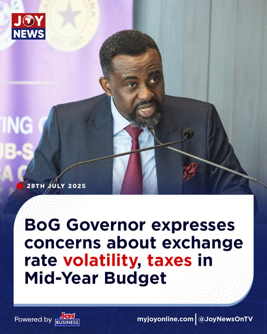 LuvFM995's tweet image. BoG Governor expresses concerns about exchange rate volatility, taxes in Mid-Year Budget

#LuvNews
