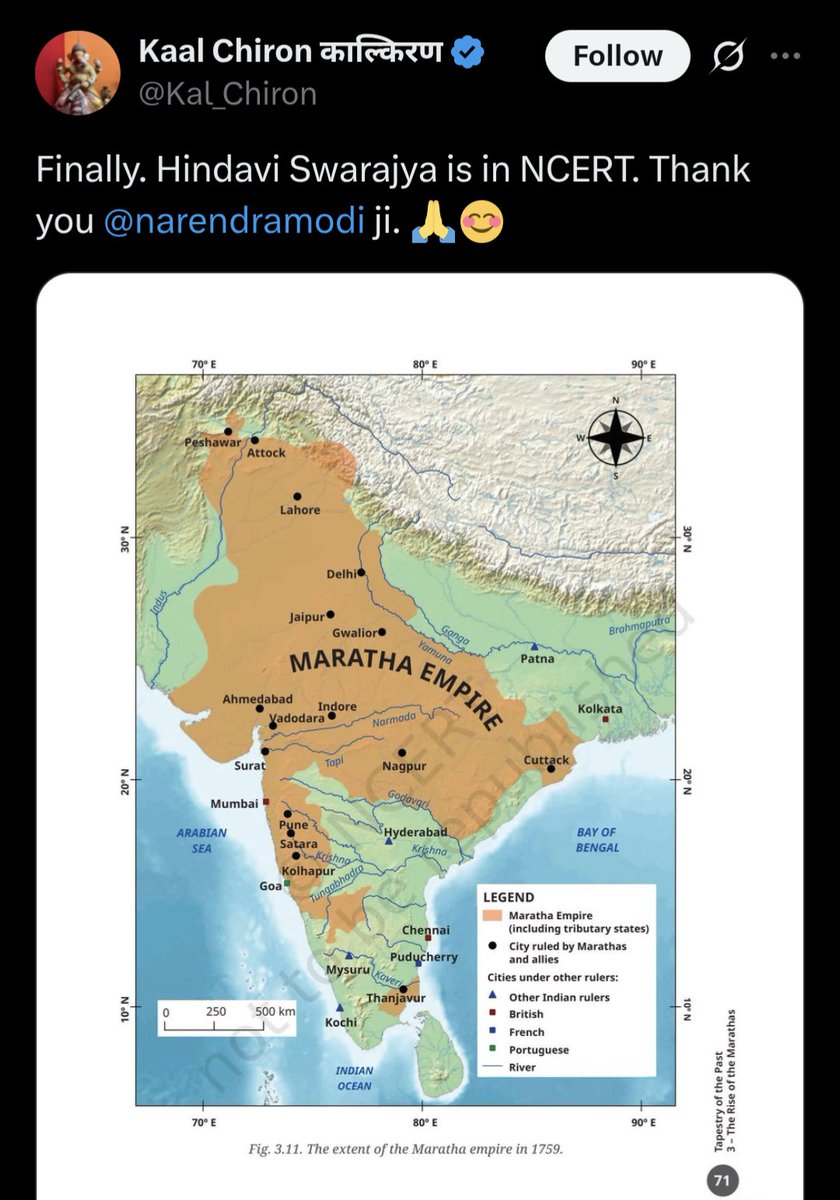 mshahi0024's tweet image. If this is true, its actually mockery of great Marathas empire.

They never ever kept a footstep in Uttarakhand/himachal etc.

Shame on @ncert for such grave mistake.