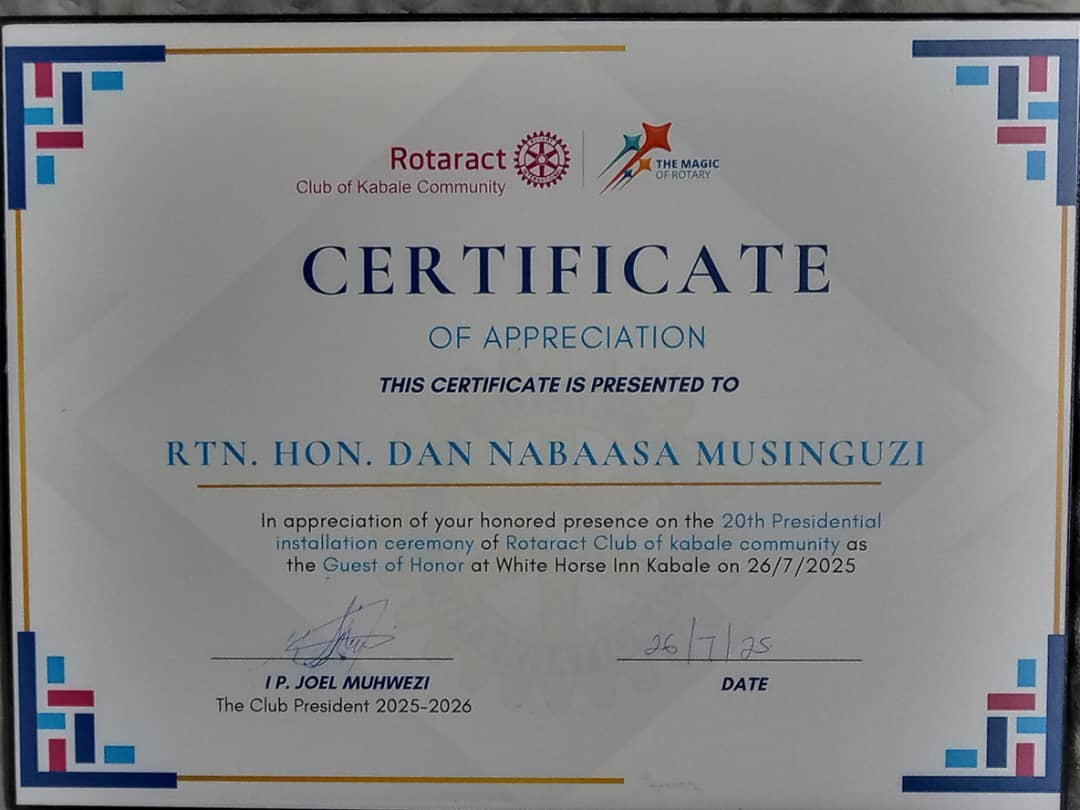 Over the weekend, I was humbled to be the Guest of Honour at the 20th Presidential installation Ceremony of the Rotaract Club of Kabale Community.  Grateful for the recognition and appreciation. Wishing the club all the best! #RotaractWorldOver
#TureebeOmumeisho #TureebeHare