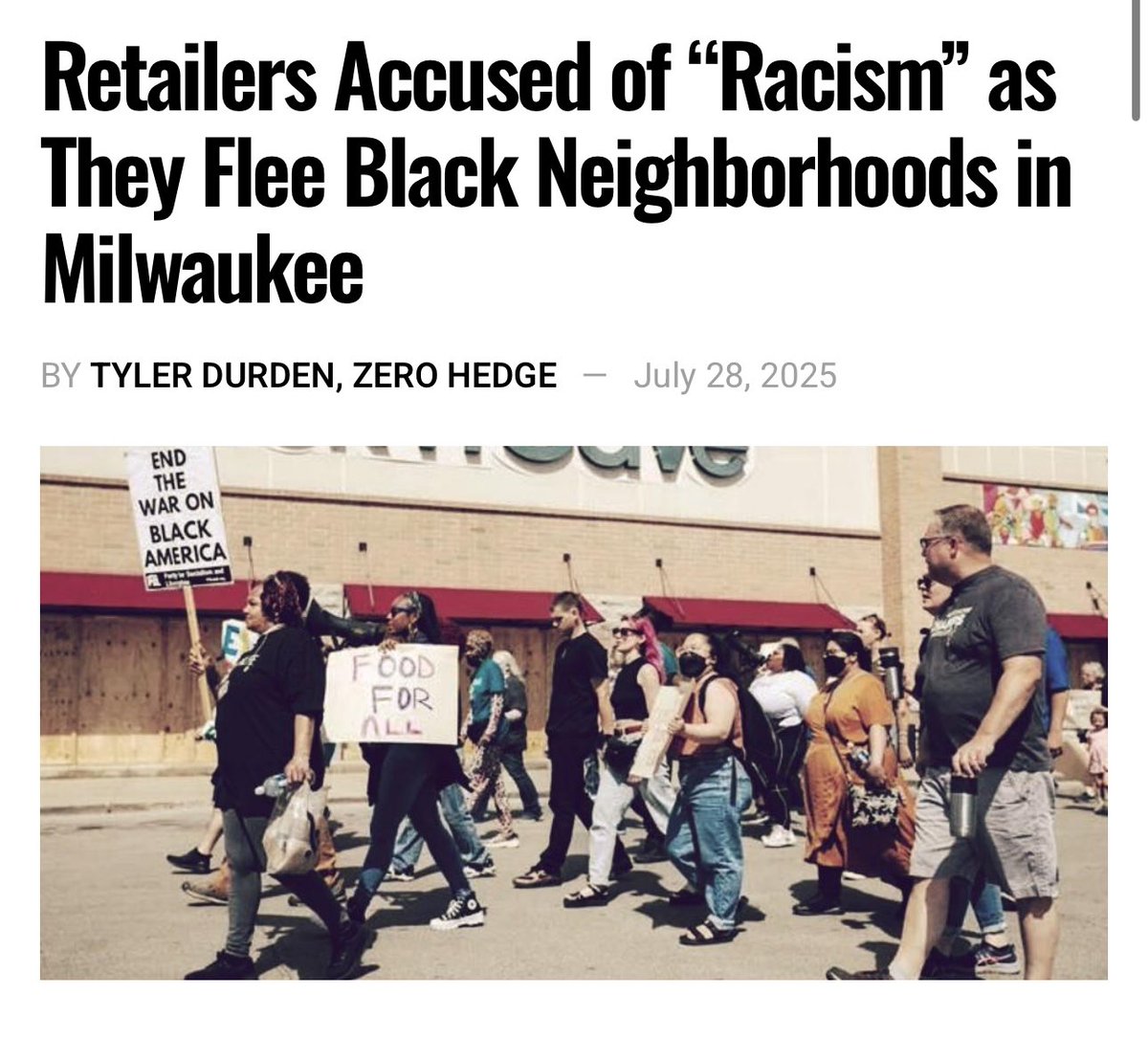 Kroger is shutting down grocery stores in Black Milwaukee neighborhoods…

Locals call it racism. Corporations call it “business.”

But here’s the truth:

📉 First they defund police
🛒 Then crime surges
🚪 Then retailers flee
🥀 Then they blame “racism”

It’s not racism. It’s