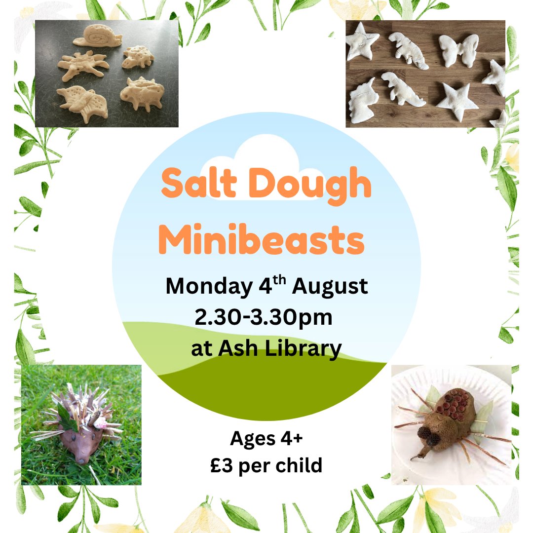 AshLibrary's tweet image. Create your own incredible creatures from prepared salt dough and other materials! 🐞🦔🦋🐍

Suitable for ages 4+, £3 per child. Please book at the Library or email ash.library@surreycc.gov.uk

@SurreyLibraries 

#AshLibrary #Ash #SurreyLibraries #Surrey