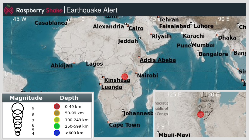 raspishakEQ's tweet image. Preliminary M5.1 #Earthquake
ID: #rs2025oswego
36km from #Rumonge, #LakeTanganyikaRegion
2025-07-28 13:38 UTC
Source: #GFZ
@raspishake
Join the largest #CitizenScience EQ community ➡ raspberryshake.org
EVENT ➡ stationview.raspberryshake.org/#?event=rs2025…