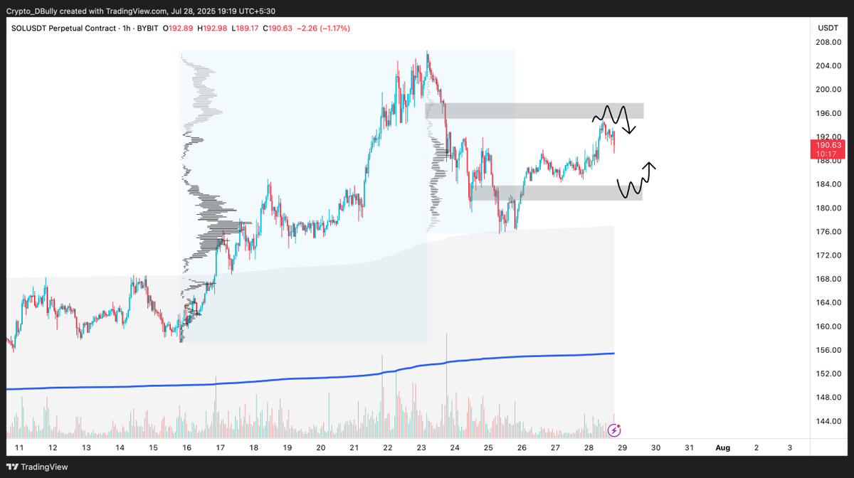 BullyDCrypto's tweet image. My way of trading altcoins has changed drastically the more I've become used to new market dynamics since early 2024
We are in an uptrend and we will have pullbacks
I wait for my bids to fill, and once I buy, I don't panic until TP or SL. Check $SOL for example, we long…