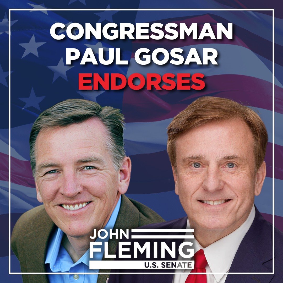 Honored to have the endorsement of Congressman Paul Gosar!

He’s a fearless America First fighter, and together, we’ll secure the border, stop reckless spending, and fully back President Trump's MAGA agenda.

Join my campaign today:
FlemingSenateCampaign.com