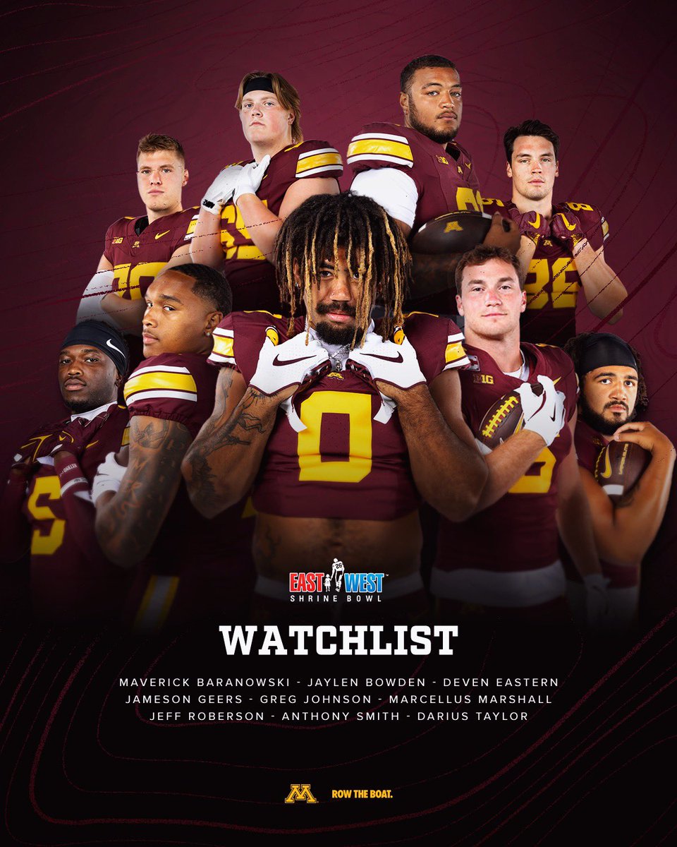 Watch List Season 👀

9️⃣ different #Gophers have been highlighted by the <a href="/ShrineBowl/">East-West Shrine Bowl</a>! 

#RTB #SkiUMah #Gophers