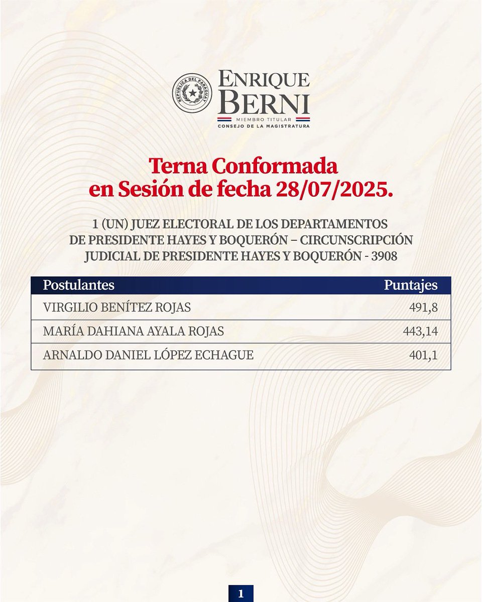 Terna conformada en sesión de fecha 28/07/2025. ✅
