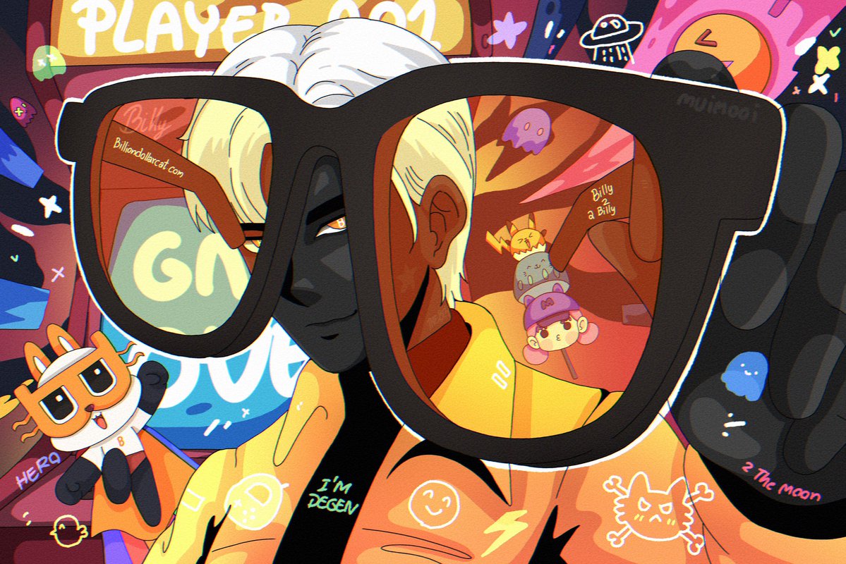 “Billy Glasses, Billion Dollar Cat
Welcome to The Billy World 
Here’s your Glasses”