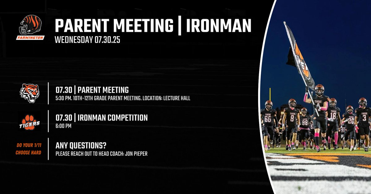 10-12 GradeParent Meeting Wednesday at 5:30.  Ironman to follow.