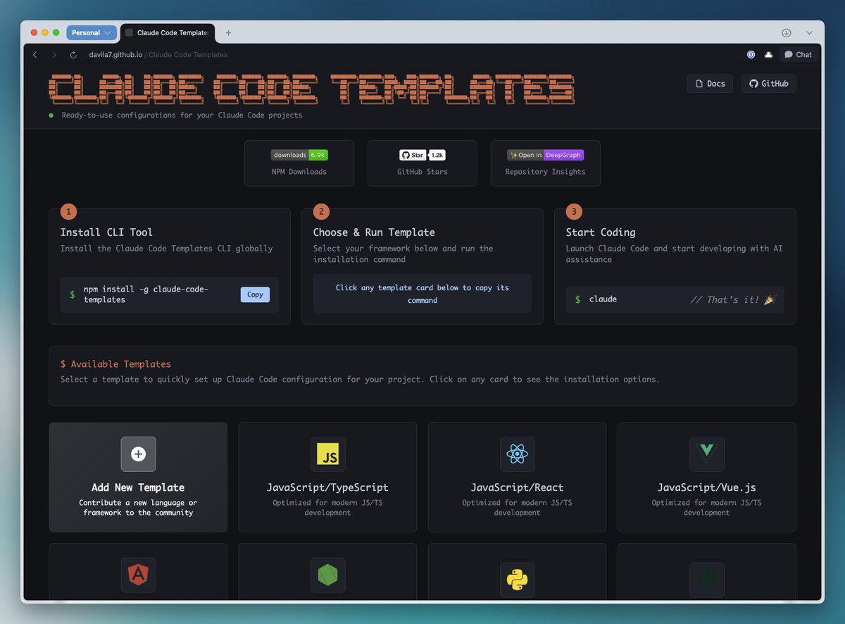 peterdedene's tweet image. Just discovered @dani_avila7&apos;s Claude Code Templates: it includes a powerful CLI and web UI for configuring Claude Code projects and monitoring token usage or insight on each tool invocation in real time!

Really nice! 👉 github.com/davila7/claude…