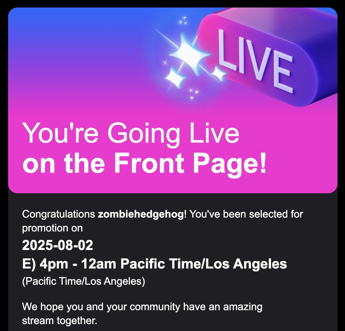 ZombieHedgehog_'s tweet image. We did it chat! @Twitch front page acquired for this Saturday 8-2 at 7pm EST 😍
What do you want to see on stream that day? It's going to be over 6 hours of chaos😅