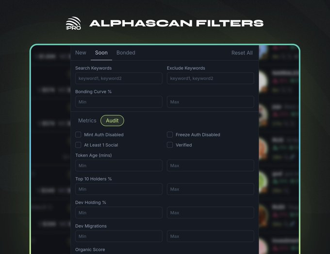 AlphaScan Filters interface showing precision filtering options
