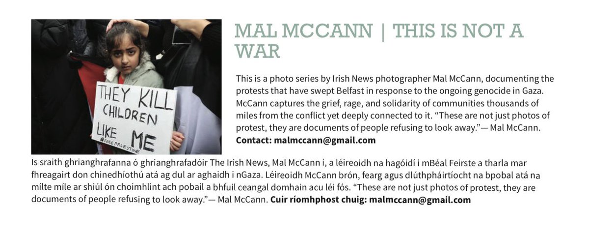 FeileBelfast's tweet image. The biggest ever Féile Art Exhibitions launch this Wednesday 30th July 6pm in St Mary’s University College, with 90 exhibitions in total!
One exhibition is by renowned @irish_news photographer Mal McCann, documenting the protests in Belfast against the Israeli genocide in Gaza.