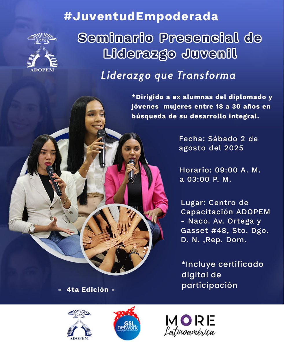 AdopemASFL's tweet photo. ¡Prepárate para una experiencia transformadora! Dirigido a mujeres de 18 a 30 años. El mentor Enrique Canela  (@enriquecanela) compartirá contigo claves para fortalecer tu crecimiento personal y actitud, ayudándote a convertirte en una líder con propósito. https://t.co/fCq0sWqSgF