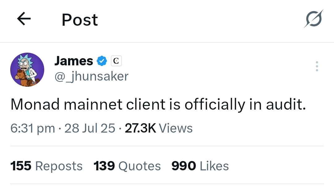 Queenvilla91's tweet image. Monad mainnet client has passed the audit gates. Confirmation recently shared by the Monad co‑founder @_jhunsaker 

Summoning a new era of speed, scale, and solidity is closer then ever .
