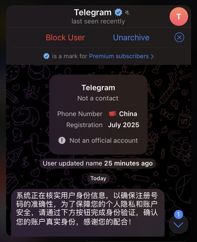 SuplabsYi's tweet image. ⚠️ Warning! A new Telegram phishing scam targeting the Chinese community. Scammers impersonate Telegram security accounts and ask you to click for verification. Once you click and provide the verification code, your account will be stolen! This leads to identity theft, fraud, and…