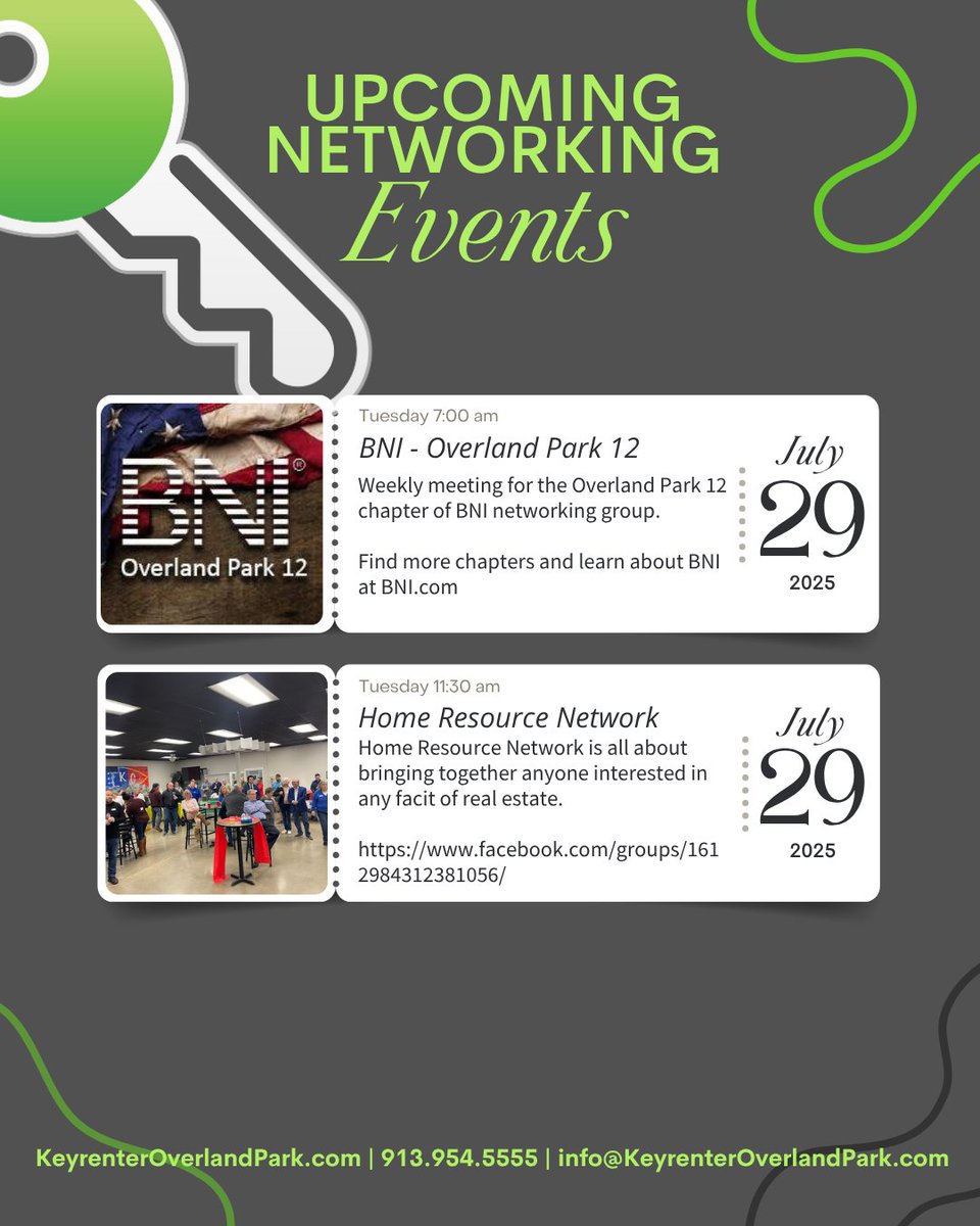 KeyrenterOP's tweet image. Networking events in KC this week →
Show up, shake hands, and swap stories. Whether you're an investor, agent, or entrepreneur—your next opportunity could be one intro away.
Let’s make it happen. 💼 #KCnetworking #REevents