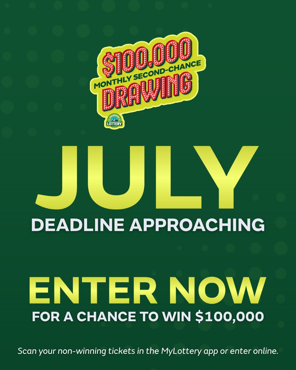 The July Monthly Second-Chance Drawing deadline is approaching! Enter any non-winning tickets online or in the Colorado Lottery app for your chance to win $100,000!