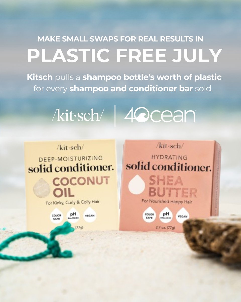 4ocean's tweet image. This #PlasticFreeJuly, we’re teaming up with @mykitsch to show how small swaps can lead to real results for our planet.

From shampoo bars to sustainable hair accessories, Kitsch is making it easier than ever to ditch single-use plastic in your daily routine, without sacrificing