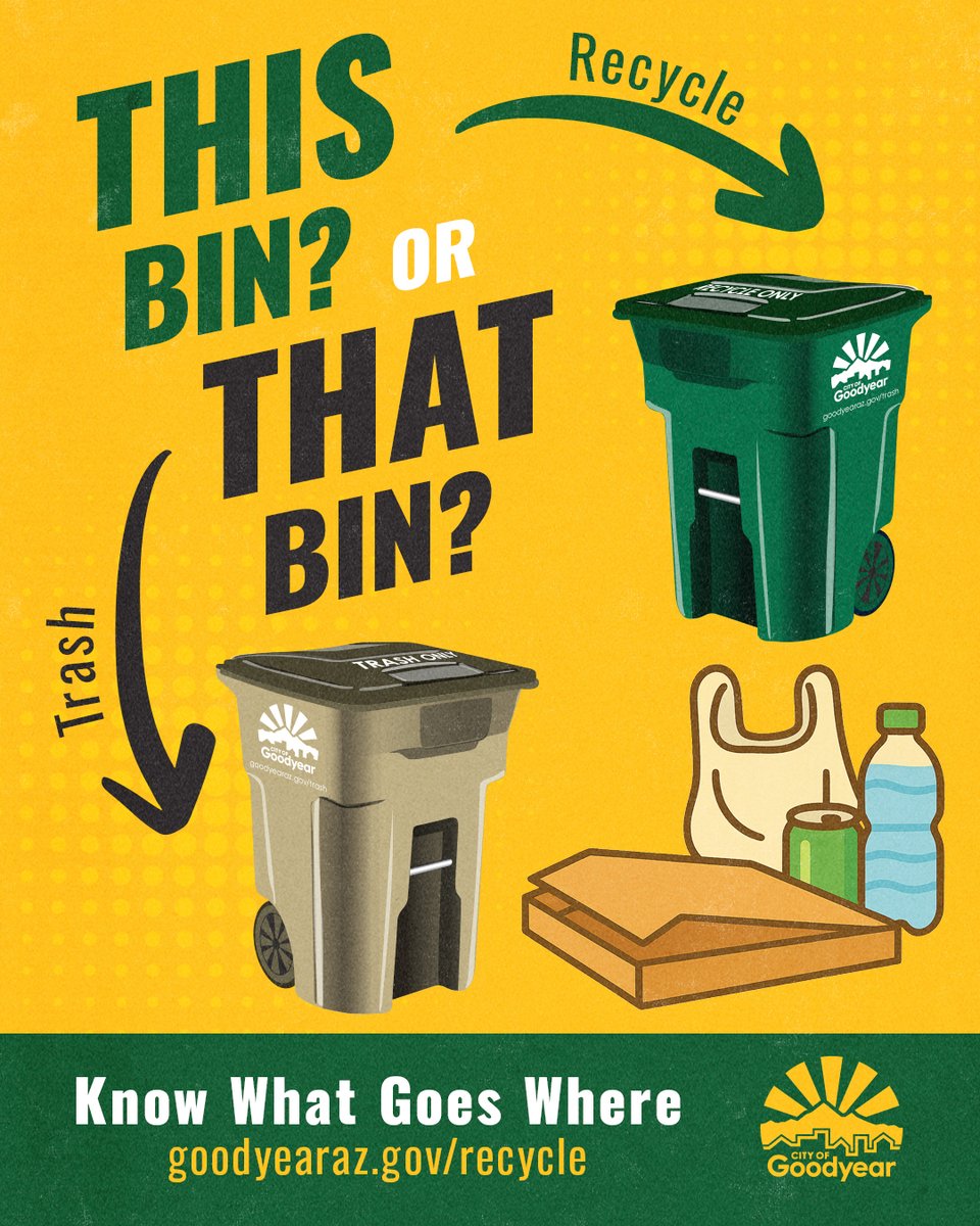 GoodyearAZGov's tweet image. Trash or recycle? Let us know which bin you should toss a soup can. 
#RecycleRight #CityofGoodyear #GoodyearAZ