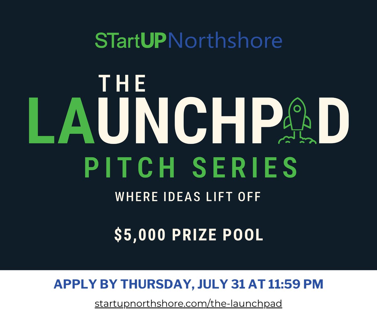 Submit your application today to participate in STartUP Northshore's newest pitch competition, THE LAUNCHPAD by Thursday, July 31. Early-stage entrepreneurs have the opportunity to pitch their ideas to a live panel of expert judges and compete for a prize pool of $5,000.