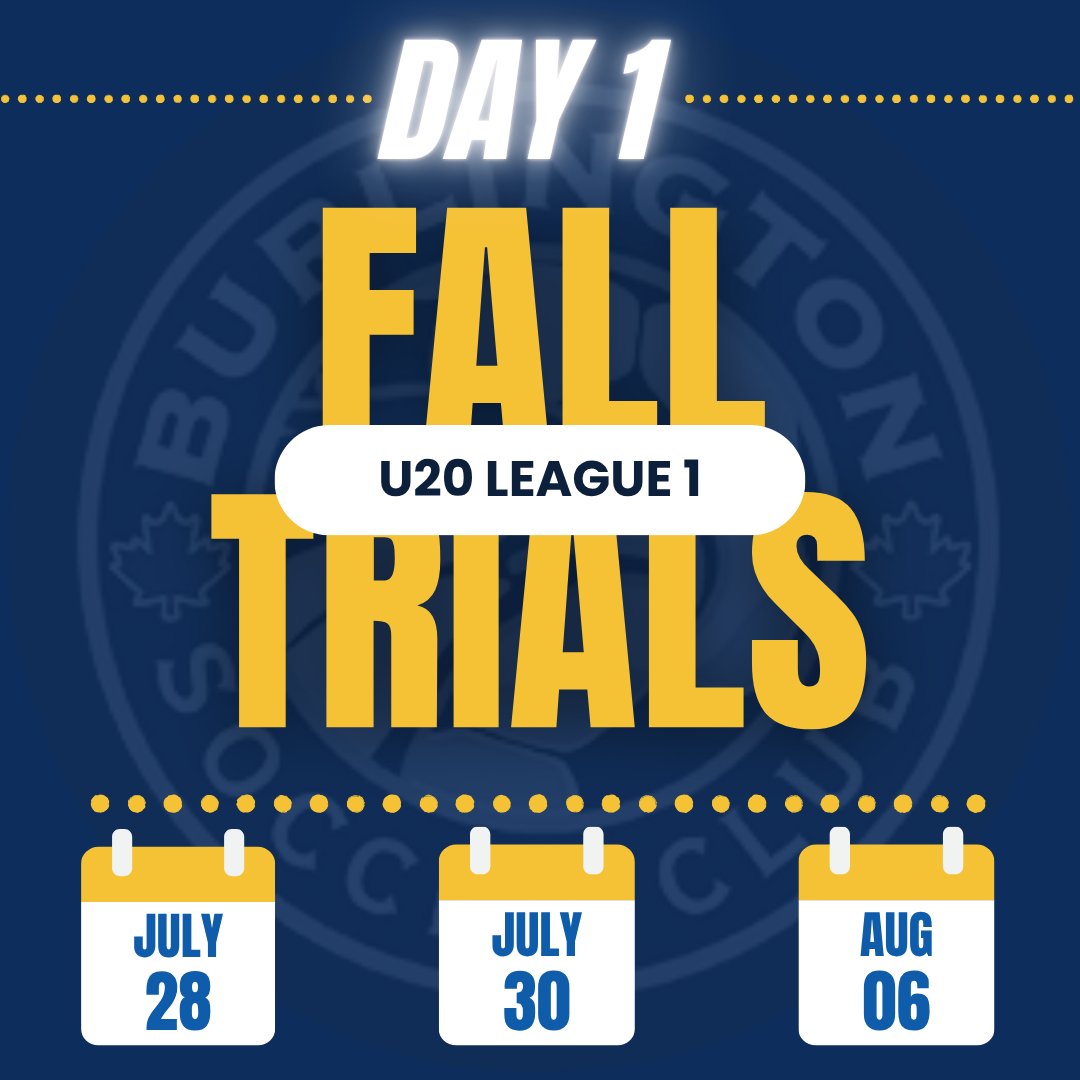 Team Trials start TONIGHT! ⚽🔥 Think you’ve got what it takes to be the next Bayhawk? Don’t wait — register now to secure your spot!
*No walk-ups — registration is mandatory!
#League1U20 #WeAreBayhawks #SoccerForLife #BurlOn #League1Ontario