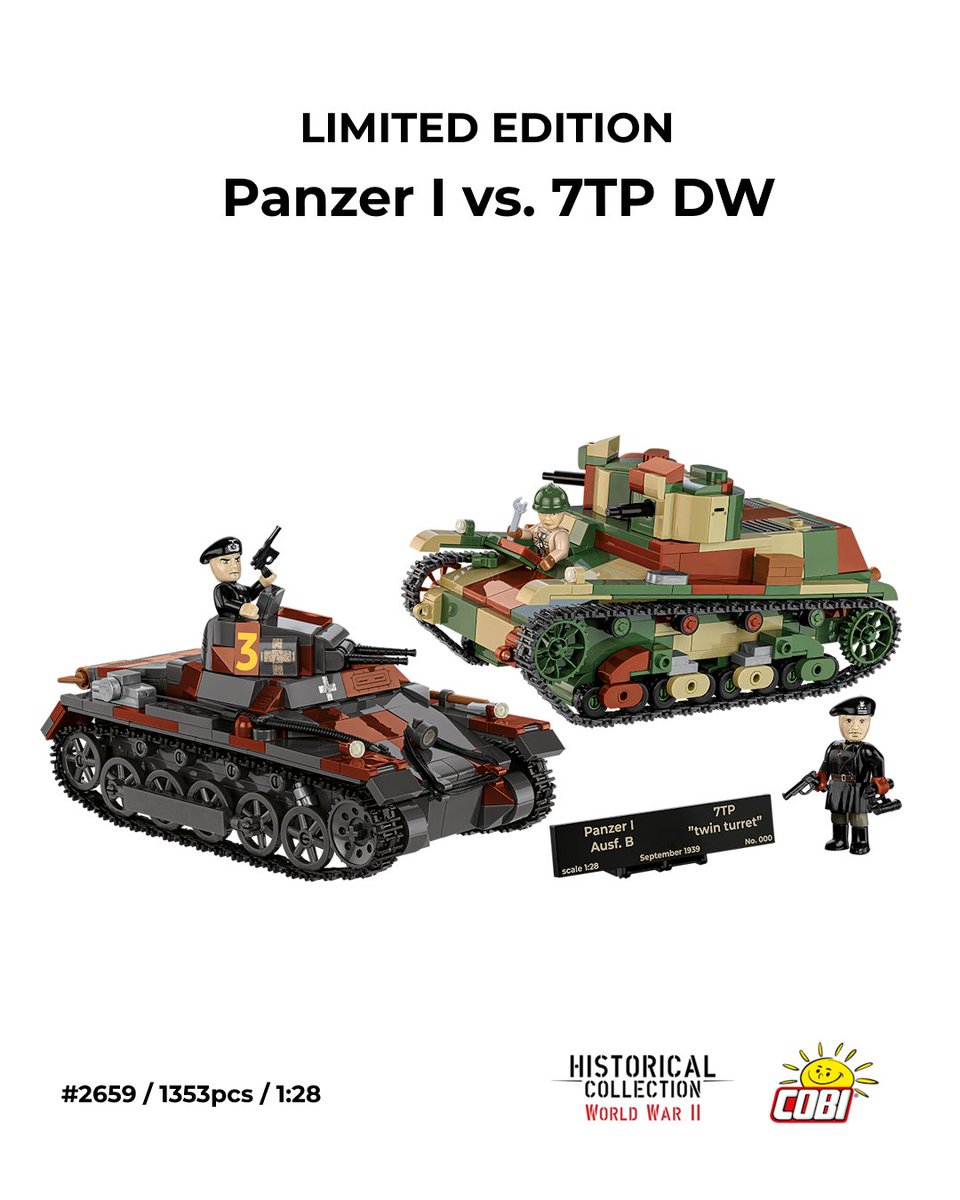 COBI_Bricks's tweet image. 🔥 PRZEDSPRZEDAŻ! Zestaw Panzer I vs. 7TP DW dostępny będzie tylko i wyłącznie na naszych stronach cobibricks.com i cobi.pl od 1 sierpnia 2025r.!
🧱 Zamawiając zestaw w okresie przedsprzedaży otrzymujesz automatycznie 10% zniżki!
✅ COBI-2659
✅ 1353…