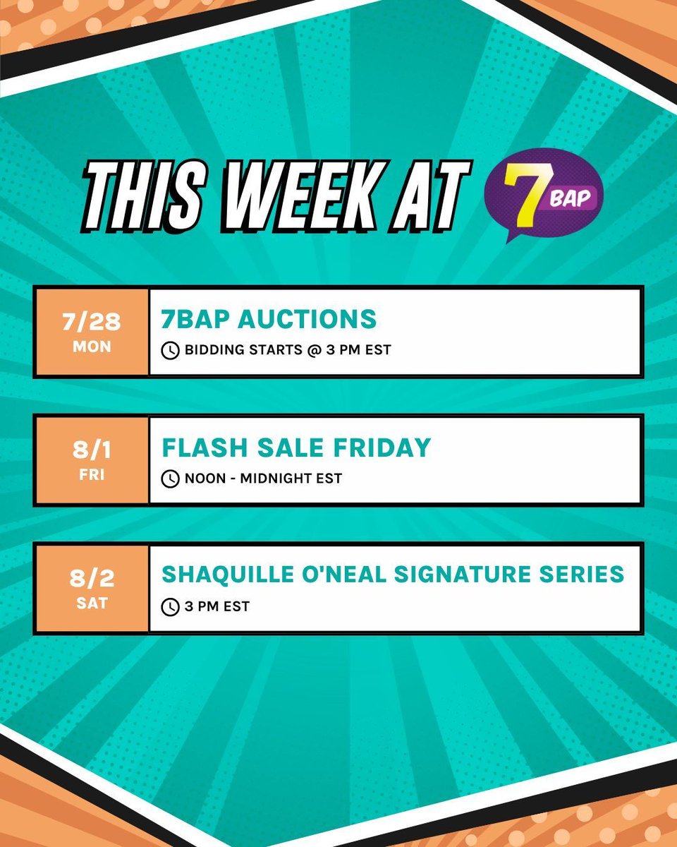 7BucksAPop's tweet image. Coming Up This Week at 7BAP! 🎉

SDCC was a blast — thank you to everyone who stopped by! But the fun’s not over…

🗓️ TODAY @ 3 PM EST – New Auctions Go LIVE!
Bid on rare Pops, prototypes, comics &amp;amp; more — snag those grails! Auctions end Sunday 8/3 at 10 PM EST.

🗓️ SAT @ 3 PM…