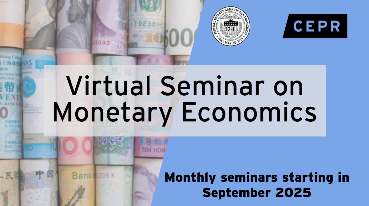 CEPR (@cepr_org) on Twitter photo Starting Sept 2025: CEPR & <a href="/sffed/">Federal Reserve Bank of San Francisco</a> launch a monthly Virtual Seminar on Monetary Economics.
Focus: central bank goals, policy design, transmission, & international dimensions.
🗓 First session: 4 Sept | 5PM CET
Details 👉 cepr.org/events/event-s…
Organisers:
<a href="/michaelbauer_hh/">Michael Bauer</a> Starting Sept 2025: CEPR & <a href="/sffed/">Federal Reserve Bank of San Francisco</a> launch a monthly Virtual Seminar on Monetary Economics.
Focus: central bank goals, policy design, transmission, & international dimensions.
🗓 First session: 4 Sept | 5PM CET
Details 👉 cepr.org/events/event-s…
Organisers:
<a href="/michaelbauer_hh/">Michael Bauer</a>