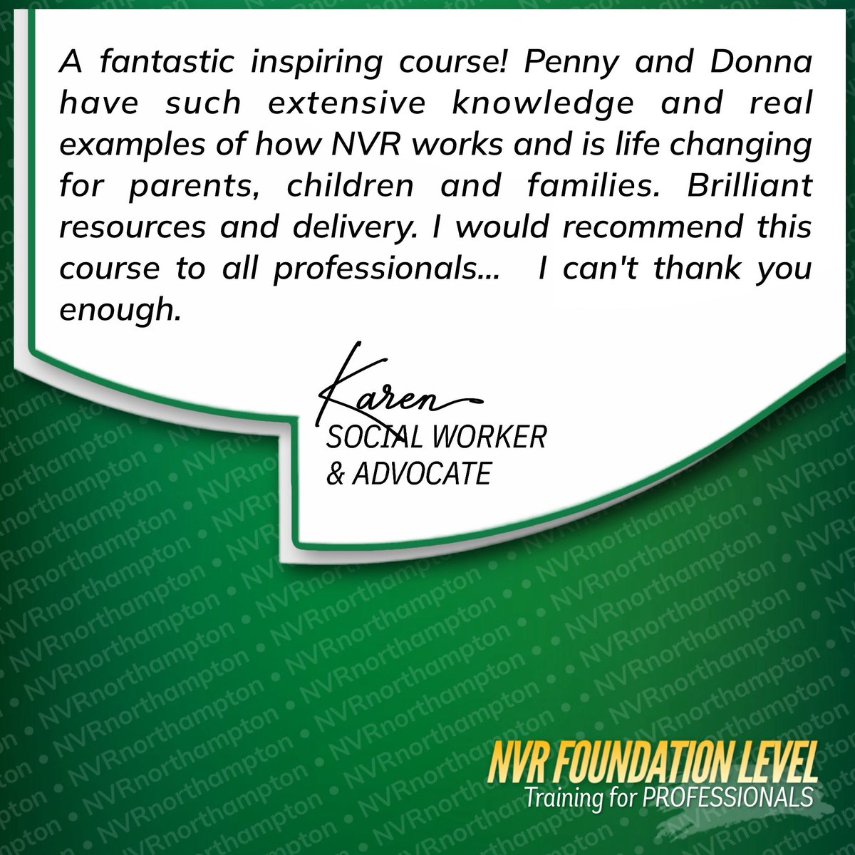 #NVR is a powerful, proven systemic approach that can help.

Our next accredited NVR Foundation (Level 1) training for professionals starts in September.

8 x bi-weekly ONLINE sessions
Starts 2 September
6:30 - 9:00pm BST

bit.ly/NVR-FdnL1

Join us?