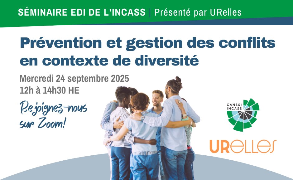 CANSSIINCASS's tweet image. Rejoignez-nous le 24 septembre pour « Prévention et gestion des conflits en contexte de diversité », un séminaire #EDI en français, présenté par URelles.
Voici le lien : loom.ly/qGgAWko @CRM_Montreal