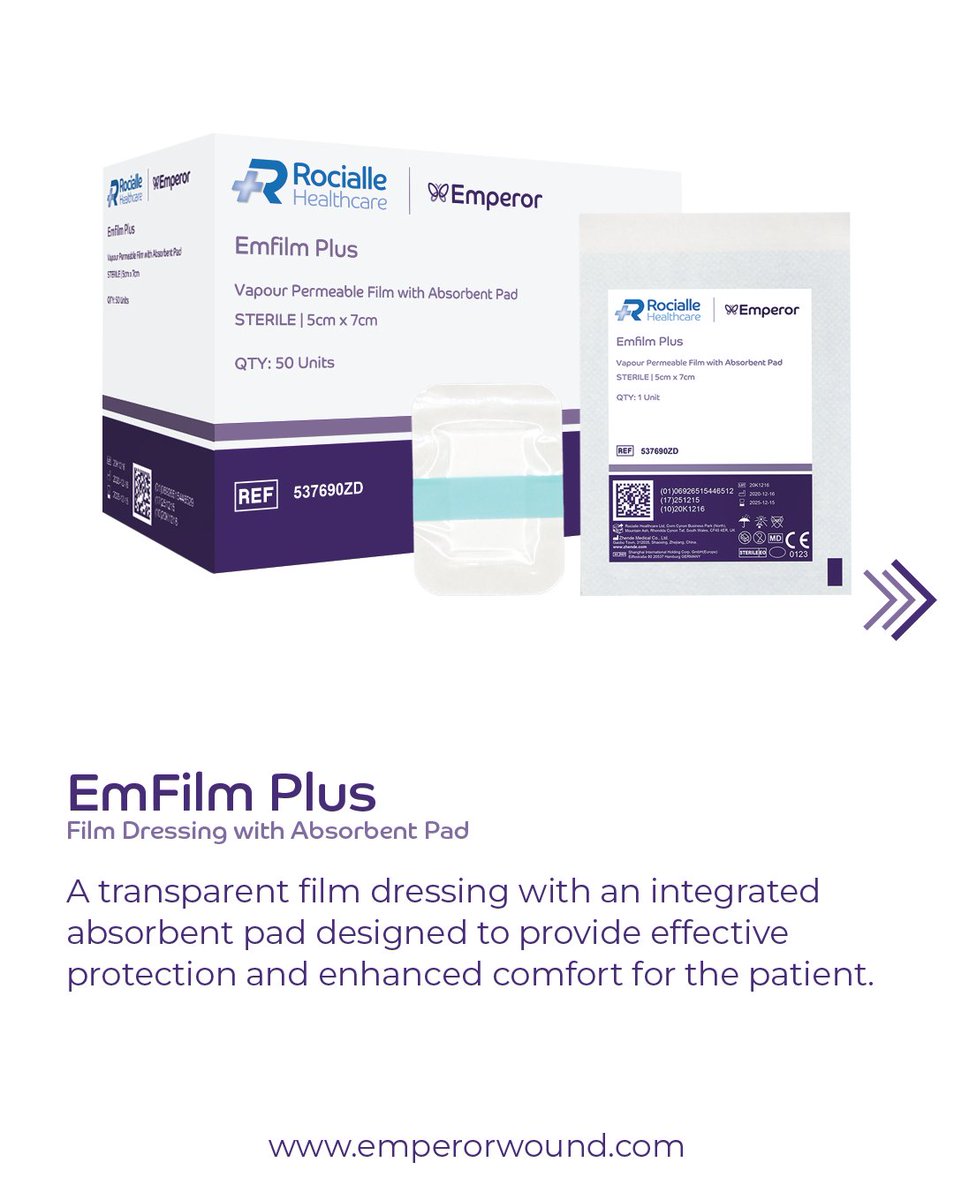 EmperorWound's tweet image. Emfilm Plus is the clear choice for wound protection — combining a transparent, waterproof film with a soft absorbent pad to keep wounds clean, dry, and healing comfortably.

Supporting positive changes...
 #EmfilmPlus #WoundCare #WoundHealing