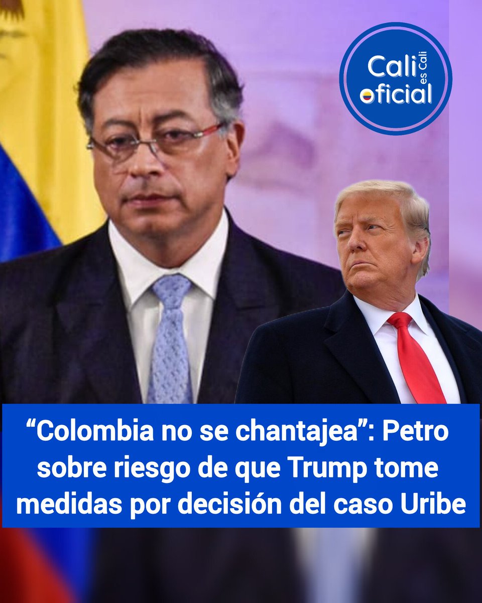 CaliesCaliCOL's tweet image. 🇨🇴⚖️ "Colombia no se chantajea", afirmó el presidente Gustavo Petro, al rechazar la posibilidad de que Estados Unidos adopte medidas similares a las aplicadas en Brasil tras las investigaciones contra Jair Bolsonaro.
El pronunciamiento surge en medio de la expectativa por el…