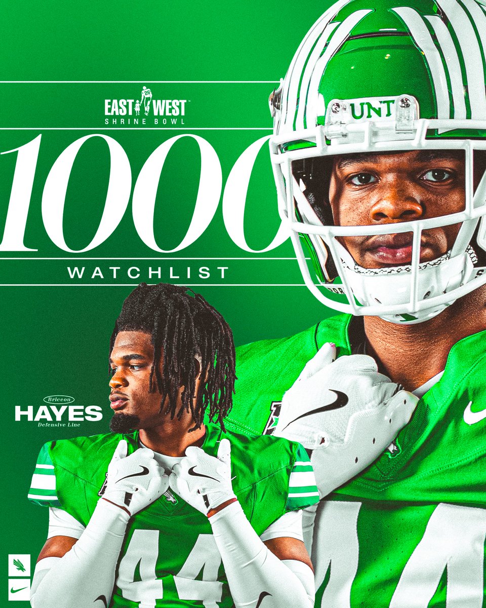 UNT Football (@meangreenfb) on Twitter photo Congratulation to <a href="/Briceon44/">Briceon Hayes</a> on being named to the <a href="/ShrineBowl/">East-West Shrine Bowl</a> 1000!
#GMG🦅 Congratulation to <a href="/Briceon44/">Briceon Hayes</a> on being named to the <a href="/ShrineBowl/">East-West Shrine Bowl</a> 1000!
#GMG🦅
