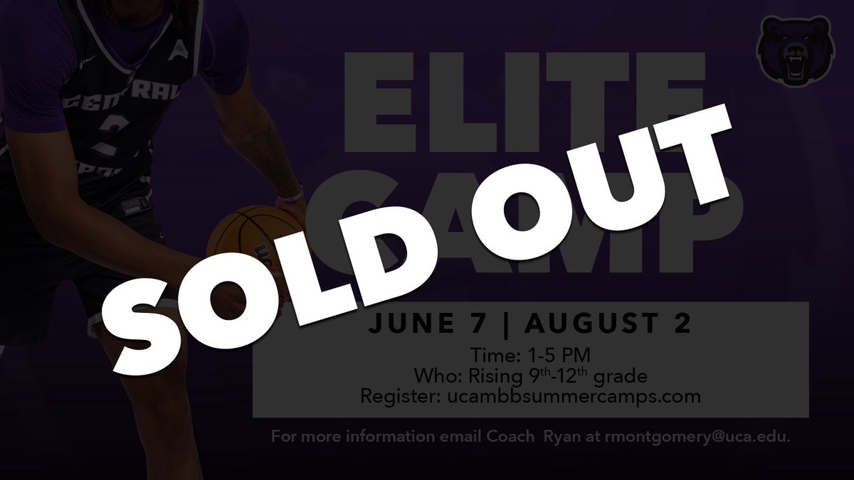 UCA Men's Basketball (@ucambb) on Twitter photo Our Elite Camp on August 2nd is officially SOLD OUT! We are no longer accepting registrations and cannot take walkups.
We are excited about the great turnout, and look forward to seeing everyone compete! Our Elite Camp on August 2nd is officially SOLD OUT! We are no longer accepting registrations and cannot take walkups.
We are excited about the great turnout, and look forward to seeing everyone compete!