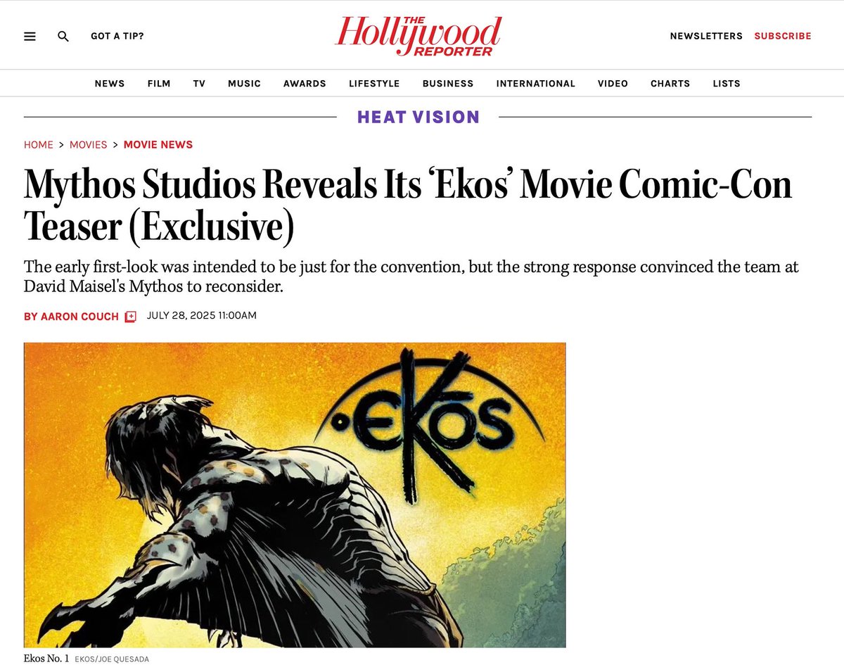 The Hollywood Reporter just broke the news about the super-early, super-rough Ekos film teaser that we shared at our Comic-Con panel and the amazing response it received from fans! Check it out here: hollywoodreporter.com/movies/movie-n…